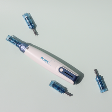 Load image into Gallery viewer, Dr. Pen A9 Microneedling Pen flatlays with cartridge replacement