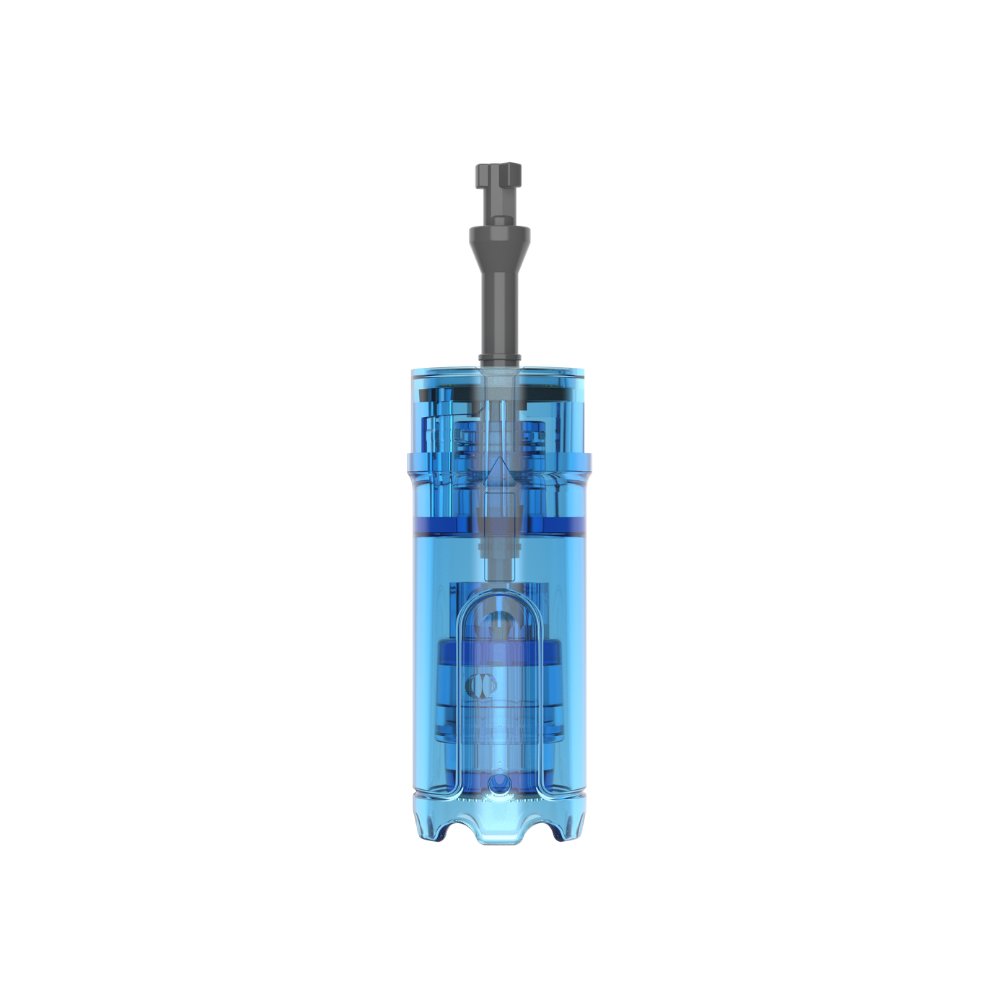Front view of a Dr. Pen M9 Nano Round pin needling cartridge with clear blue casing