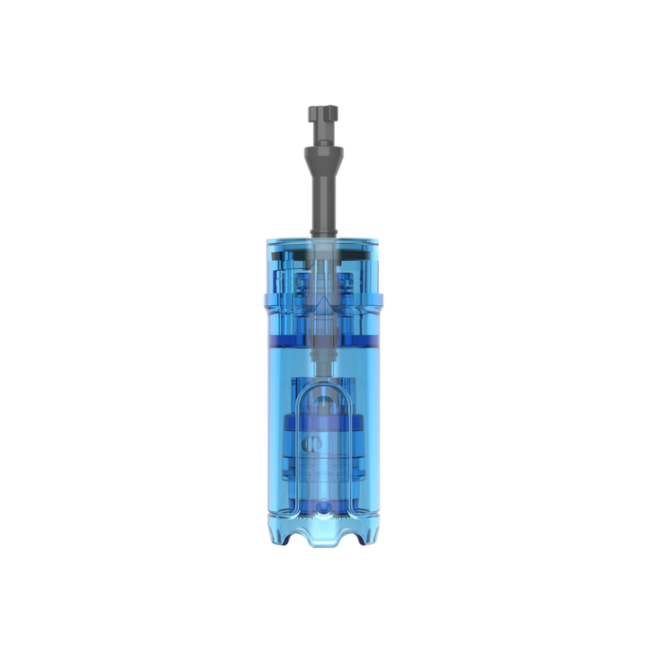 Front view of a Dr. Pen M9 Nano Round pin needling cartridge with clear blue casing