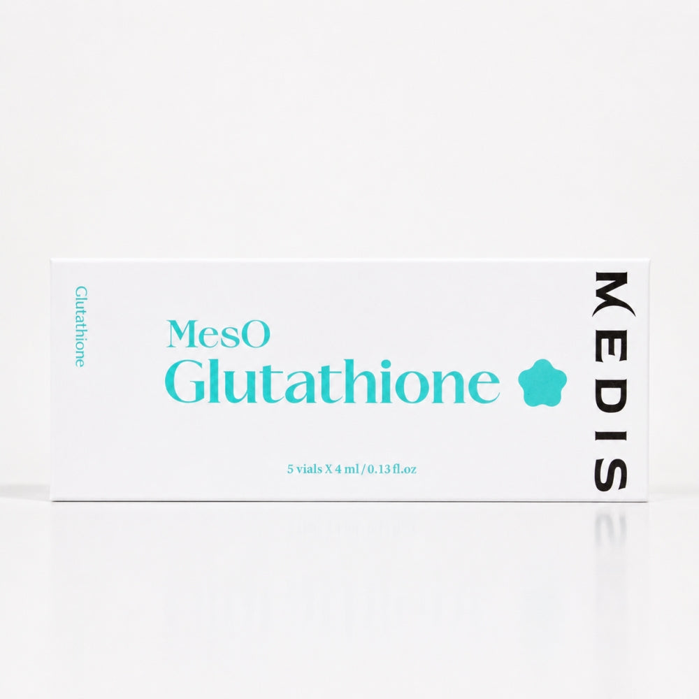 Front view of the Medisco MesO Glutathione Ampoule box showcasing clean minimal packaging.