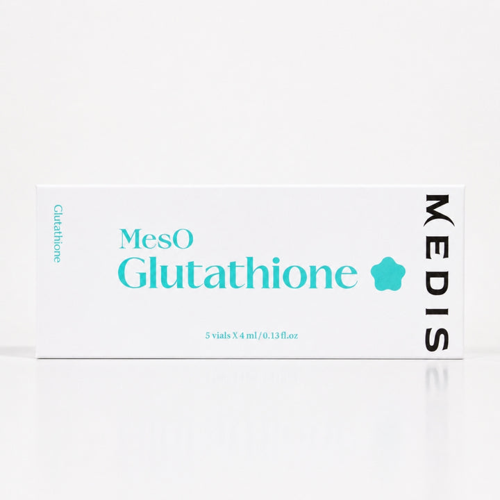 Front view of the Medisco MesO Glutathione Ampoule box showcasing clean minimal packaging.