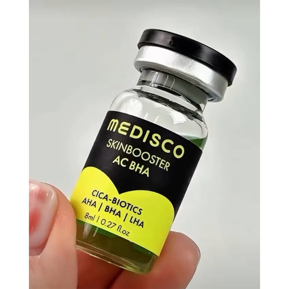 Medisco Skinbooster AC BHA vial held in a hand  