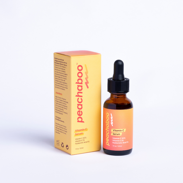 Peachaboo Vitamin C Serum bottle and packaging on a white background