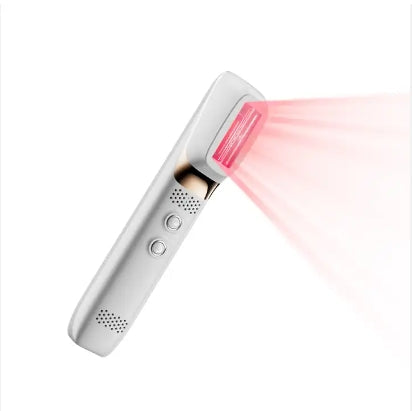 PrimeGlow IPL LED Light Therapy Rejuvenation Wand in slant position emitting Red LED Light