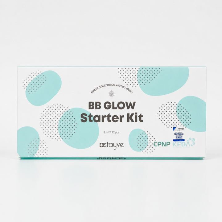 Front view of Stayve BB Glow Starter Kit box with 8 ml x 12 pcs ampoules
