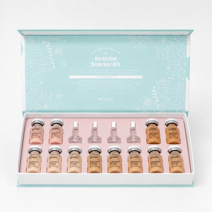 Open Stayve BB Glow Starter Kit with Dermawhite ampoules and applicator caps