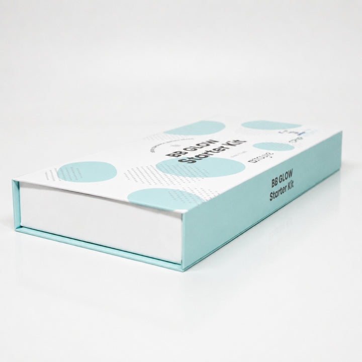 Closed Stayve BB Glow Starter Kit box with blue and white packaging