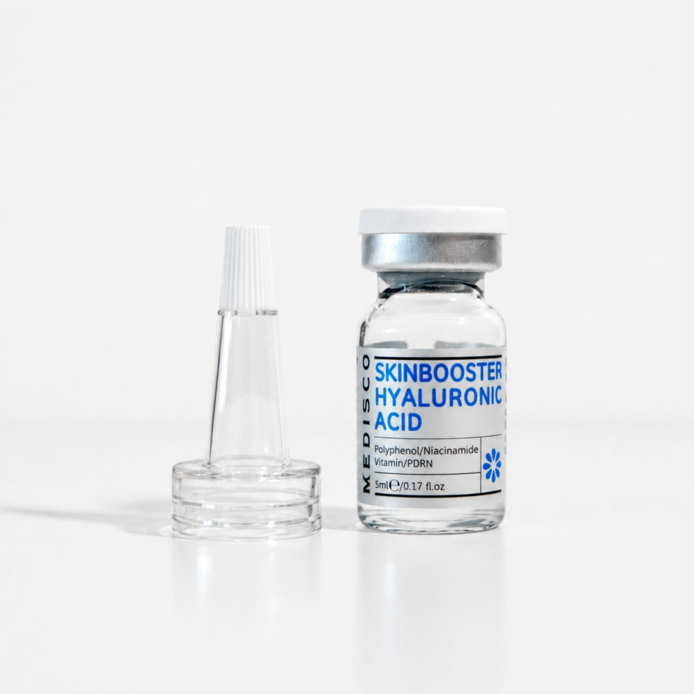 Medisco Skinbooster Hyaluronic Acid vial with applicator cap for cosmetic skincare use