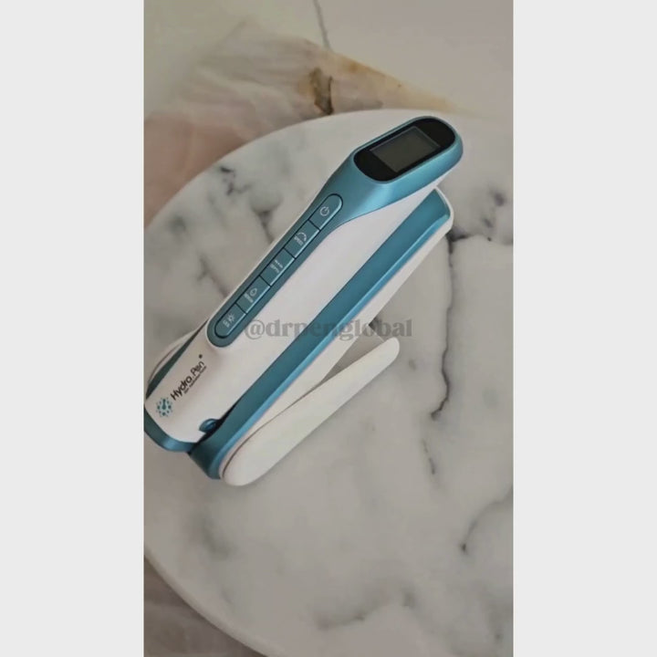 Step-by-step demo of the Dr. Pen H6 microneedling pen, showing depth settings and LED light therapy in use.