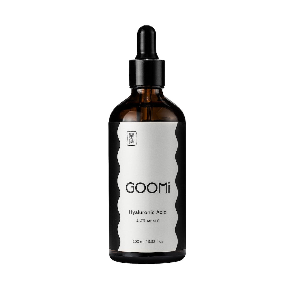 GOOMi Hyaluronic Acid 1.2% Serum 100ml hydrating face serum in amber dropper bottle