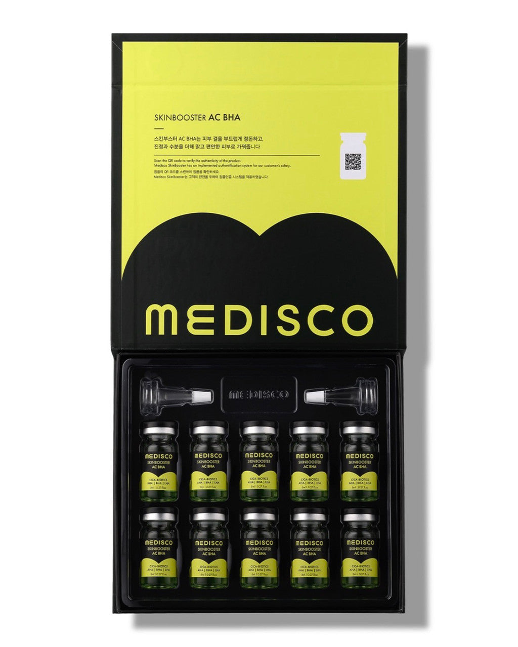 Medisco Skinbooster AC BHA opned box , showcasing vials and applicators